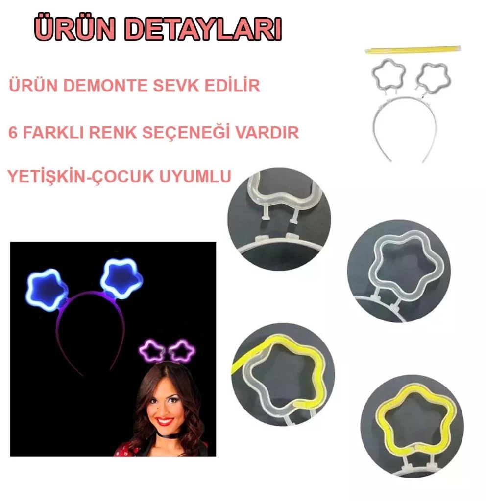 Nessiworld Glow Stick Karanlıkta Yanan Fosforlu Yıldız Taç 12 Adet