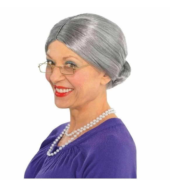 NessiWorld Gri Renk Yaşlı Peruğu Takma Saç Anneanne Babaanne Yetişkin Çocuk Uyumlu