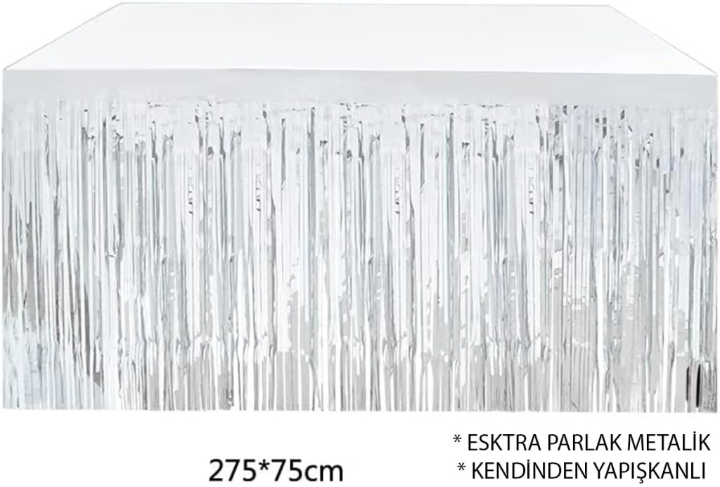 Nessiworld Gümüş Metalize Masa Eteği 275x75 cm – Kendinden Yapışkanlı