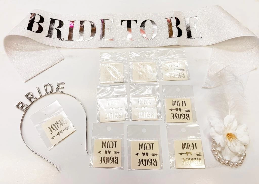 Nessiworld   Gümüş Renk Bride Partisi Taç Kuşak Dövme Bileklik Seti Full 13 Parça