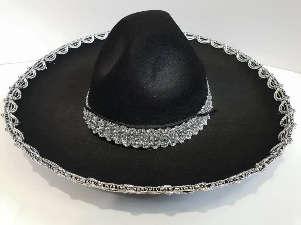 Nessiworld Gümüş Renk Şeritli Meksika Mariachi Latin Şapkası 55 cm Çocuk