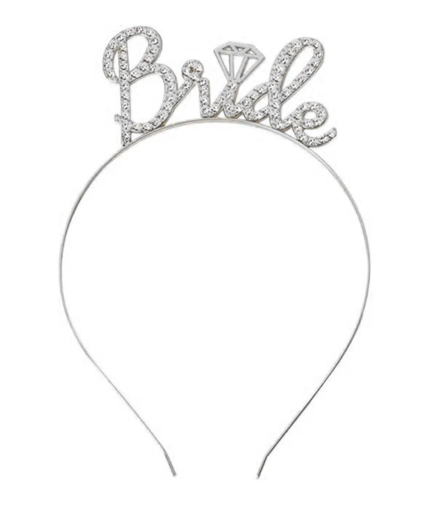 Nessiworld Gümüş Renkli Taşlı “Bride” Gelin Tacı – El Yazısı Yazı Tipiyle