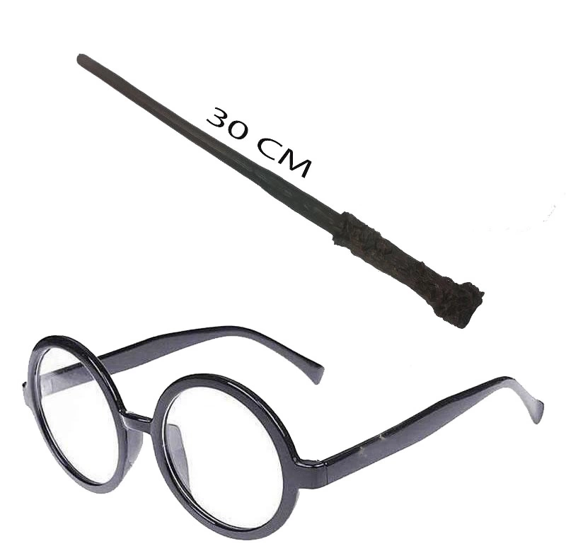 Nessiworld Harry Potter Asası 30 cm ve Siyah Çerçeveli Harry Potter Gözlüğü Seti