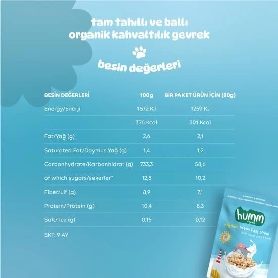 Nessiworld Humm Organik Tam Tahıllı ve Ballı Kahvaltılık Gevrek 80 Gr