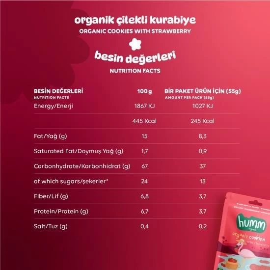 Nessiworld Humm Organik Vegan Çilekli Kurabiye 55 Gr