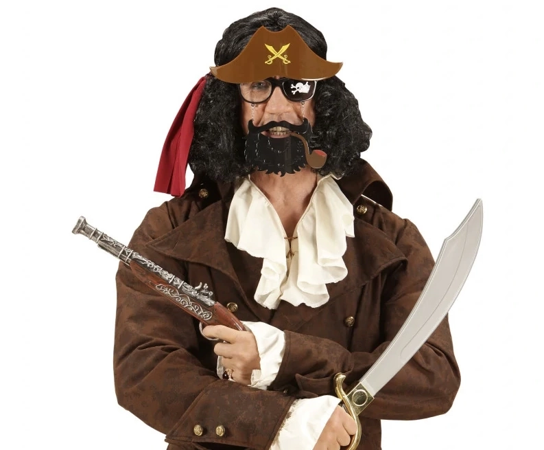 NessiWorld Kahve Renk Şapkalı Siyah Sakallı Pipolu Jack Sparrow Denizci Korsan Gözlüğü 24x25 cm
