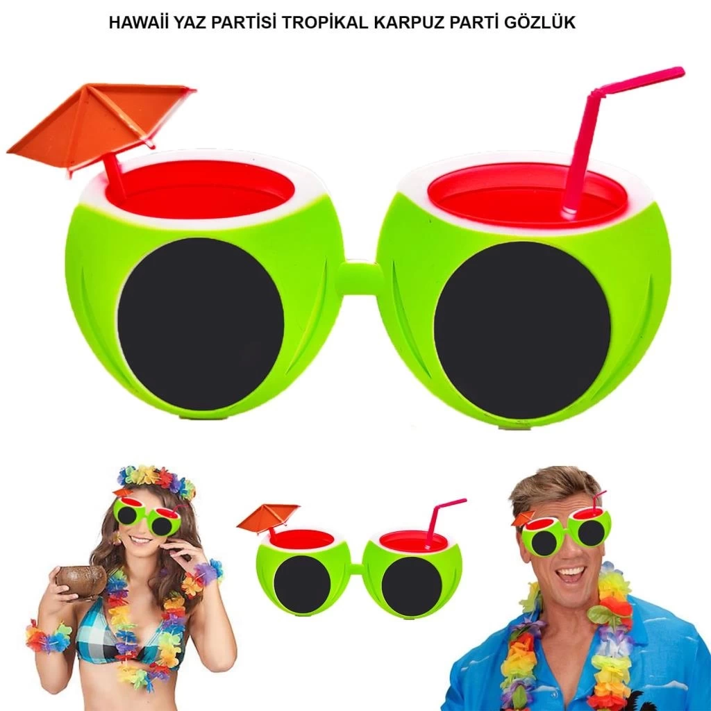 Nessiworld Karpuz Şekilli Tropikal Hawaii Yaza Merhaba Parti Gözlüğü
