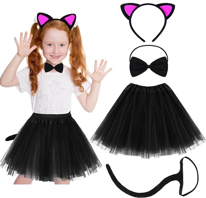 Nessiworld   Kedi Kulak Taç Etek Kuyruk ve Papyon 4 lü Set Çocuk Pembe
