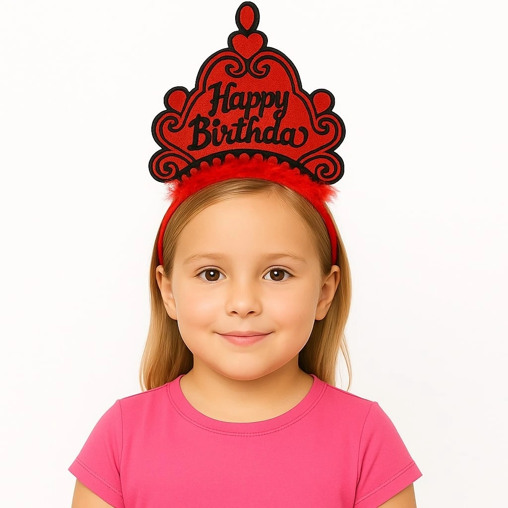 Nessiworld Kırmızı Happy Birthday Prenses Tacı – Doğum Günü Taç Aksesuarı