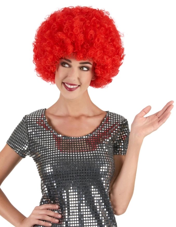 Nessiworld   Kırmızı Renk Kıvırcık Afro Bonus Peruk