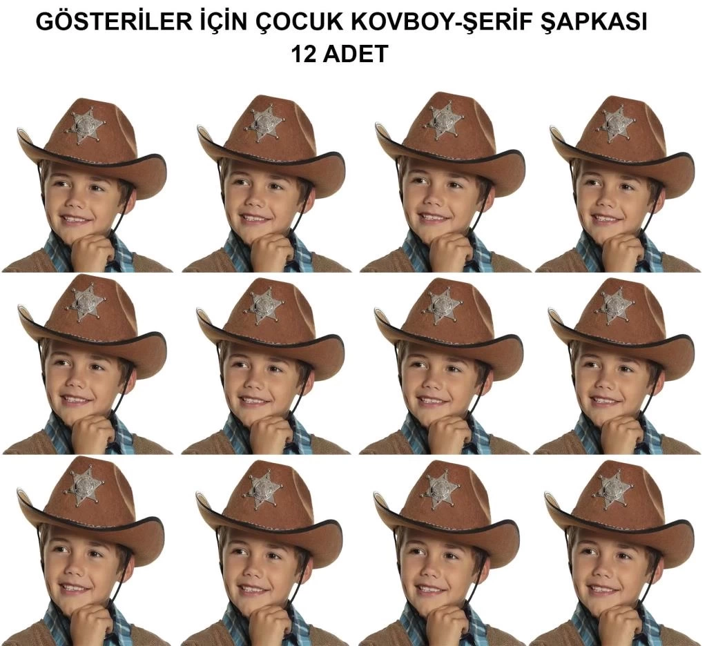 Nessiworld  Kovboy Şerif Şapkası Kahve 12 Adet - Kostüm, Parti ve Gösteri Şapkası