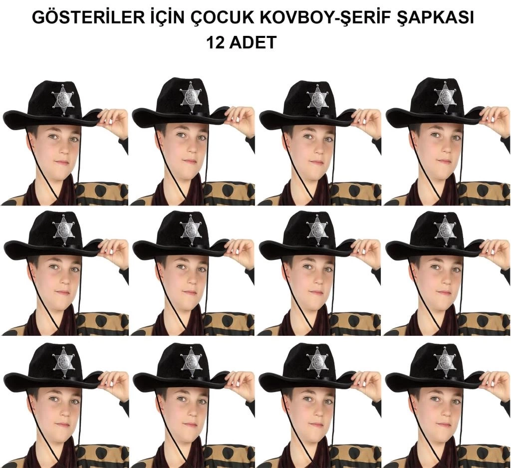 Nessiworld Kovboy Şerif Şapkası Siyah 12 Adet - Kostüm, Parti ve Gösteri Şapkası