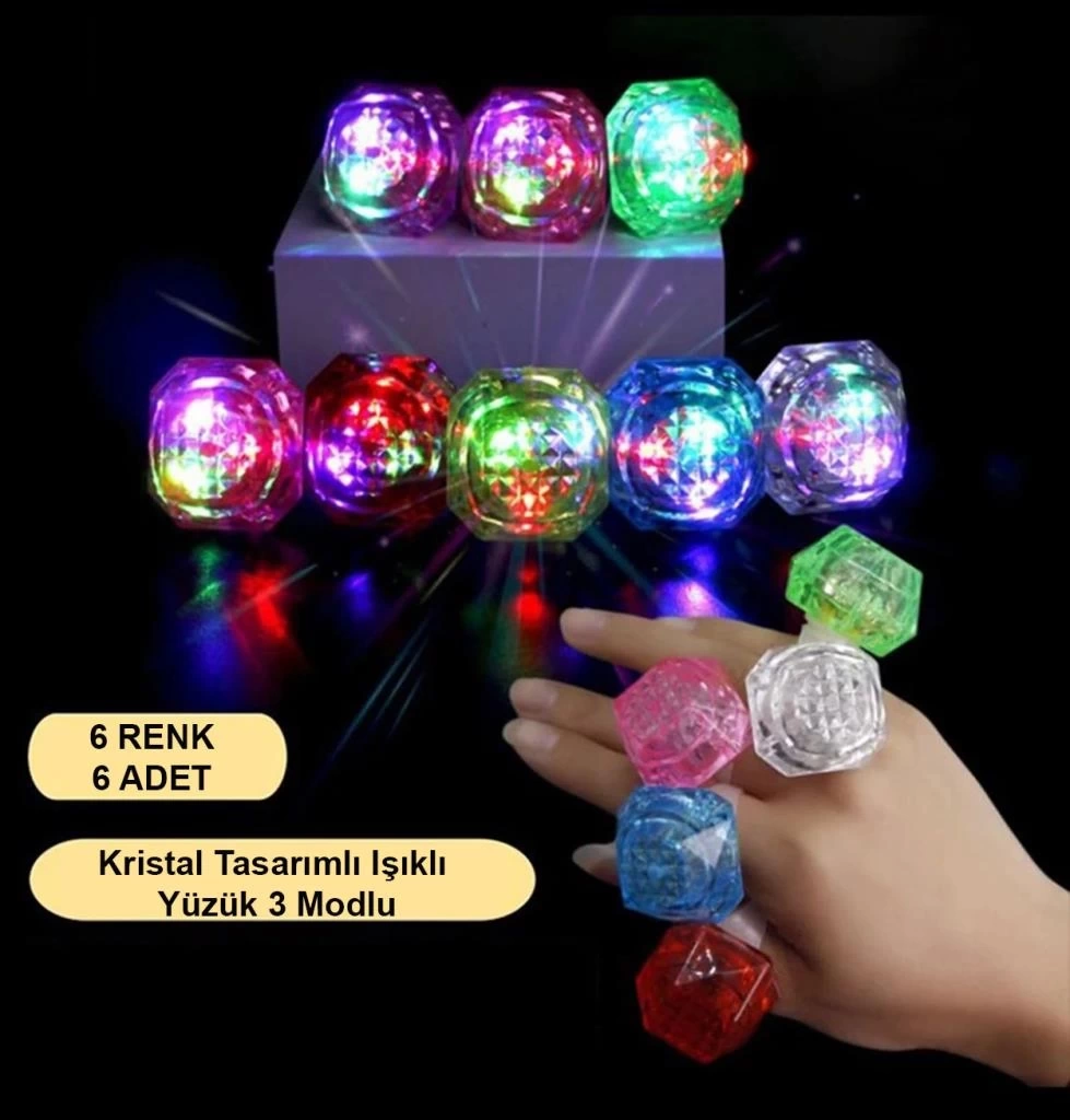 Nessiworld Kristal LED Parti Yüzük Seti (6&#39;lı)
