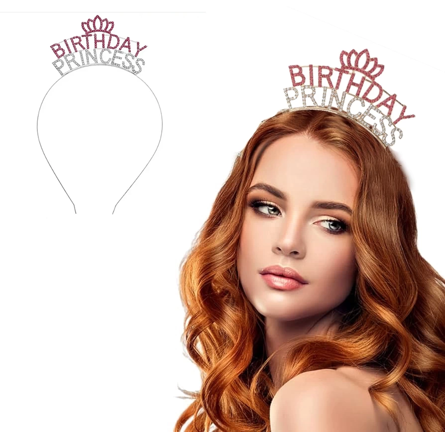 Nessiworld Kristal Taşlı Pembe Birthday Princess Yazılı Parti Tacı 19x11 cm