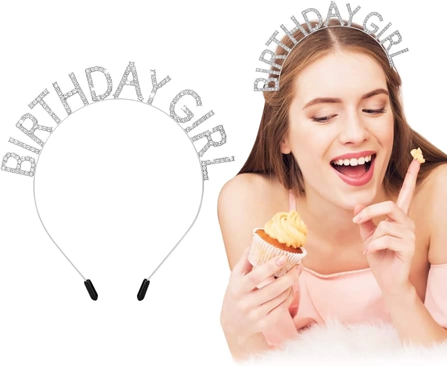 NessiWorld KristalTaşlıGümüşBirthdayGirlYazılıDoğumGünüPartiTacı19x11cm