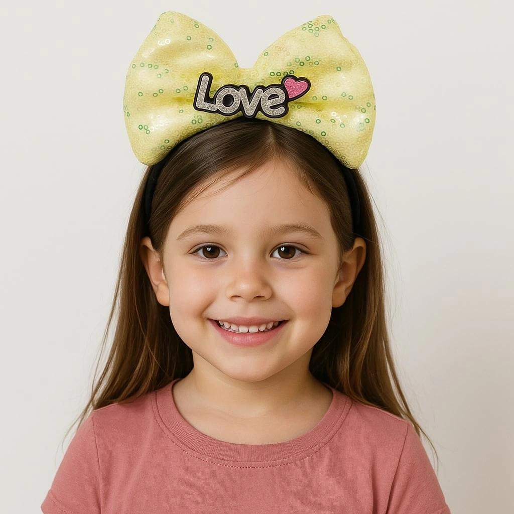 Nessiworld LED Işıklı Love Yazılı Sarı Fiyonk Taç – Kız Çocuk Parti Tacı