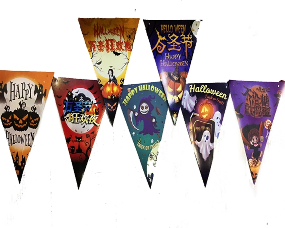 Nessiworld Lüks Baskılı Üçgen Model Halloween Banner Süs Bayrak 8 li
