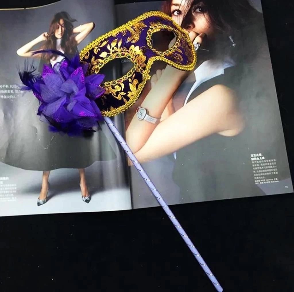 Nessiworld Lüks Taşlı Saplı Maskeli Balo Maskesi Mor Renk 35 cm