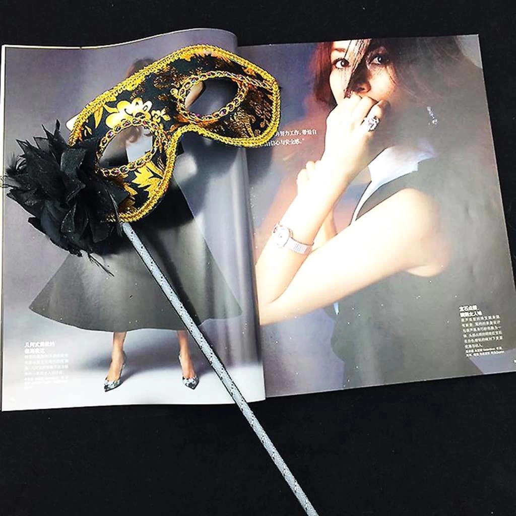 Nessiworld Lüks Taşlı Saplı Maskeli Balo Maskesi Siyah Renk 35 cm
