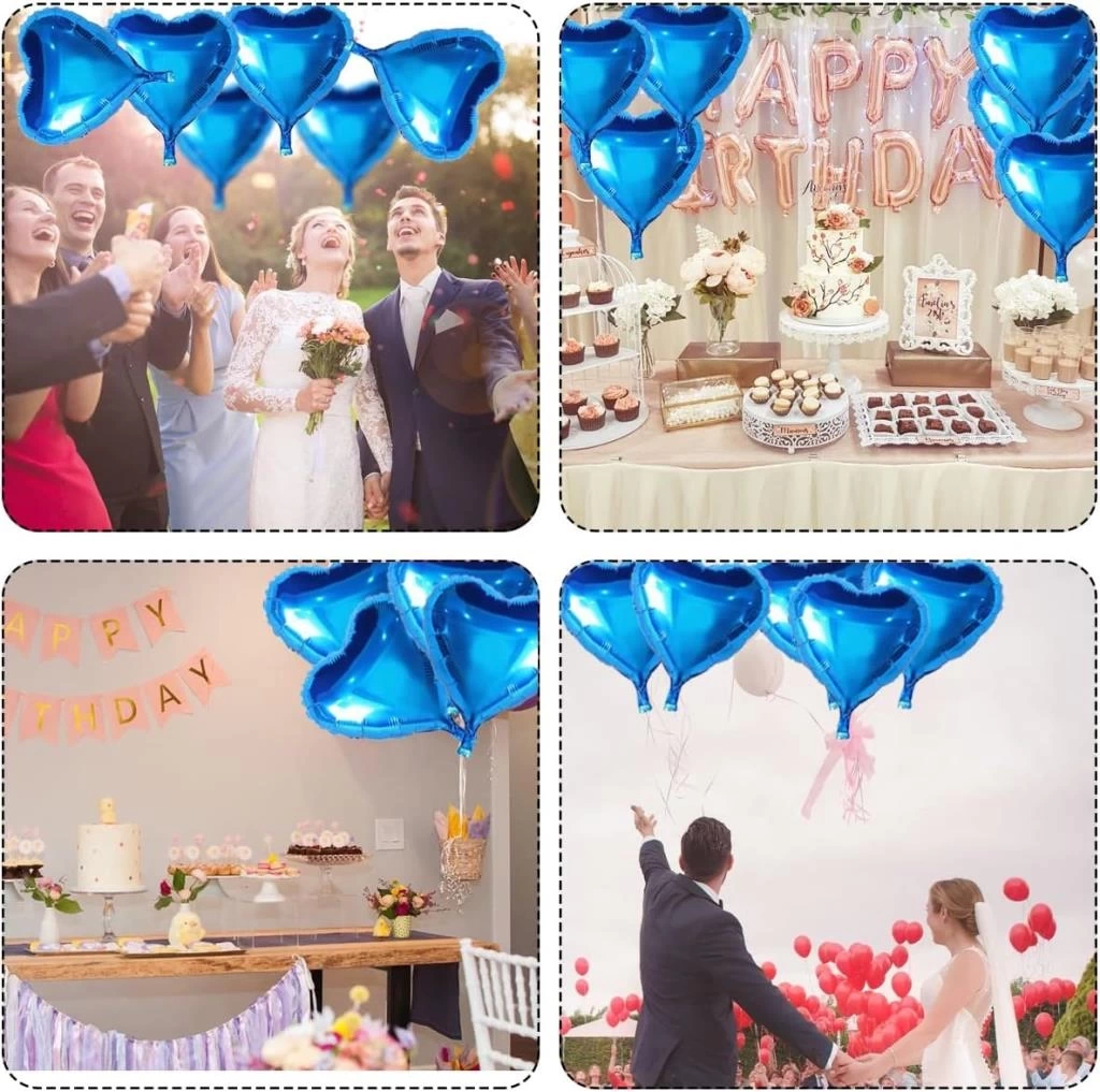Nessiworld Metalize Parlak Mavi Kalp Şekilli Uçan Balon Folyo 18 inç 45 cm 25 Adet