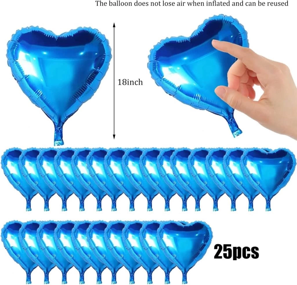 Nessiworld Metalize Parlak Mavi Kalp Şekilli Uçan Balon Folyo 18 inç 45 cm 25 Adet
