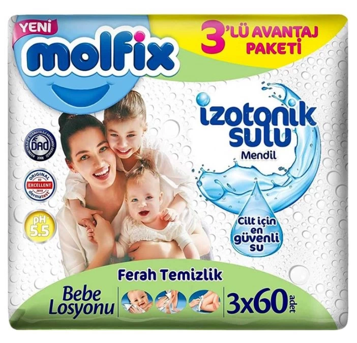 Nessiworld Molfix İzotonik Sulu Ferah Temizlik Islak Havlu Mendil 3Lü 180 Yaprak