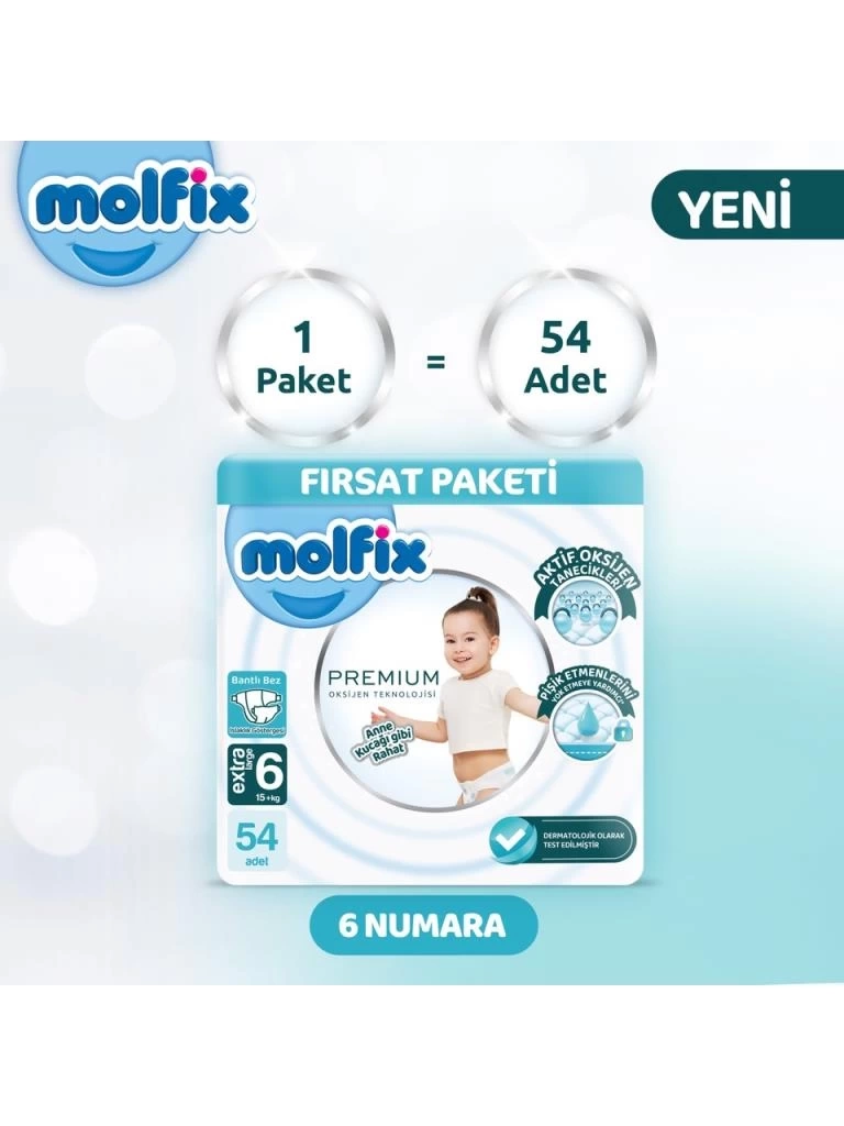 Nessiworld  Molfix Premium Bebek Bezi Ultra Fırsat Paketi 6 Beden 15+ Kg 54 Adet