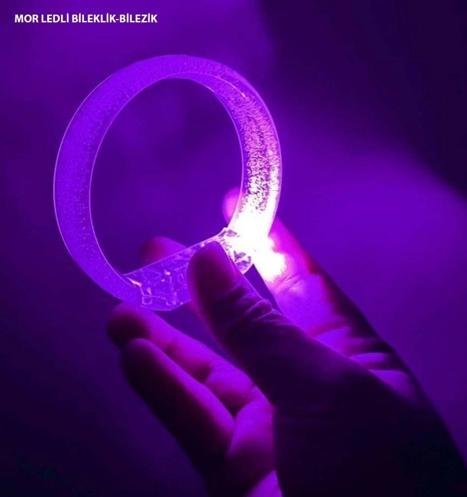 Nessiworld Mor Led Işıklı Baskı Yapılabilen Pilli Bileklik Bilezik 1,5 cm Genişlik