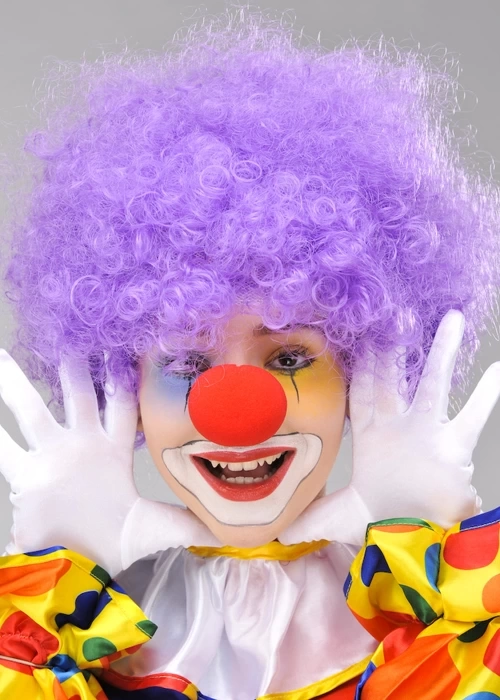 Nessiworld Mor Renk Kıvırcık Afro Bonus Peruk Takma Saç ve Kırmızı Burun Seti