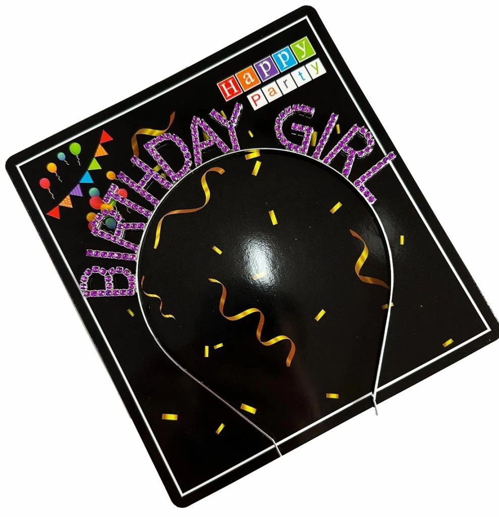 NessiWorld Mor Renk Kristal Taşlı Parlak Birthday Girl Yazılı Taç 16x17 cm