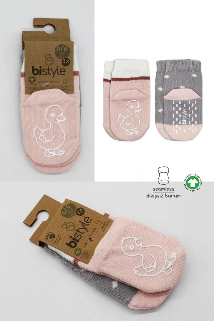 Nessiworld Nessiworld Bistyle Hayvan Figür Kaymaz Kız Soket Çorap 2Li BS10120 Gri