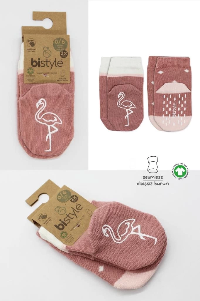 Nessiworld Nessiworld Bistyle Hayvan Figür Kaymaz Kız Soket Çorap 2Li BS10120 Pudra