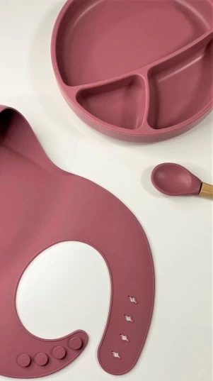 Nessiworld OiOi Blw II Silikon Beslenme Seti 3Lü (Tabaklı) Velvet Rose