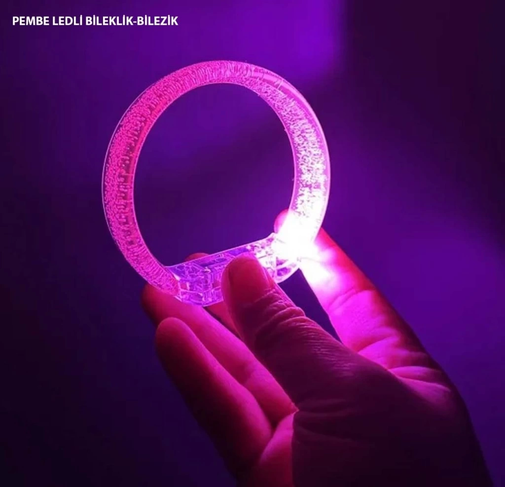 Nessiworld Pembe Led Işıklı Baskı Yapılabilen Pilli Bileklik Bilezik 1,5 cm Genişlik