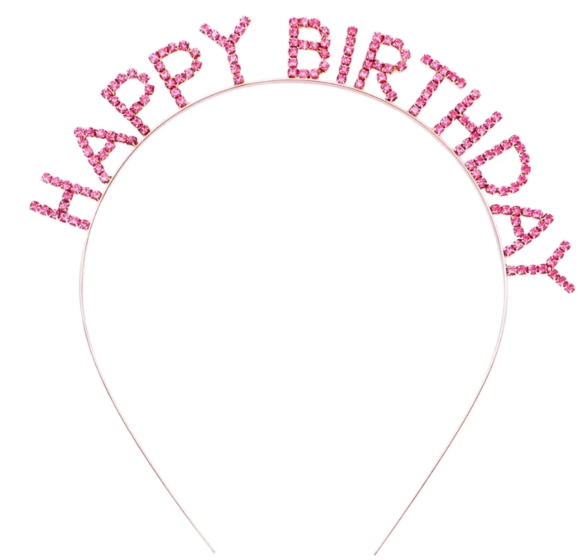 NessiWorld Pembe Renk Kristal Taşlı Gold Renk Kaplama Happy Birthday Taç 16x17 cm