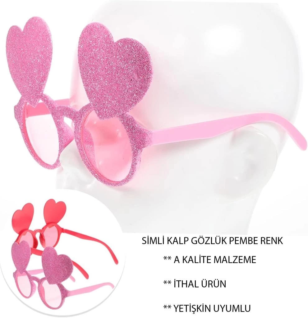 Nessiworld Pembe Renk Sim İşlenmiş Kalp Figürlü Parti Gözlüğü
