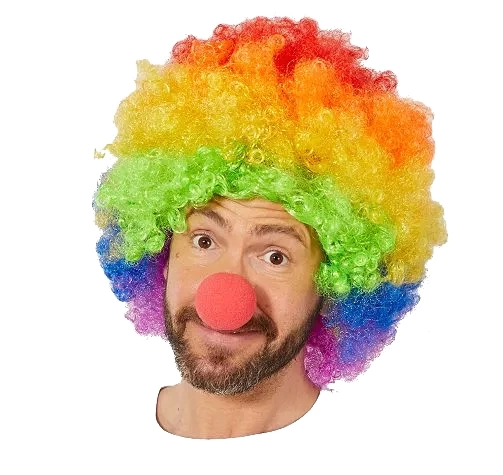 NessiWorld Rengarenk Gökkuşağı Afro Bonus Peruk ve Kırmızı Renk Sünger Burun 120 gr