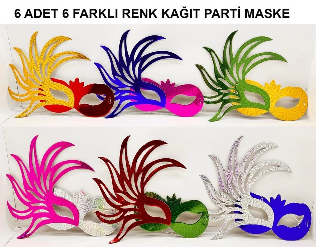 Nessiworld Rengarenk Kağıt Malzemeden İmal Parti Balo Maskesi 6 Adet