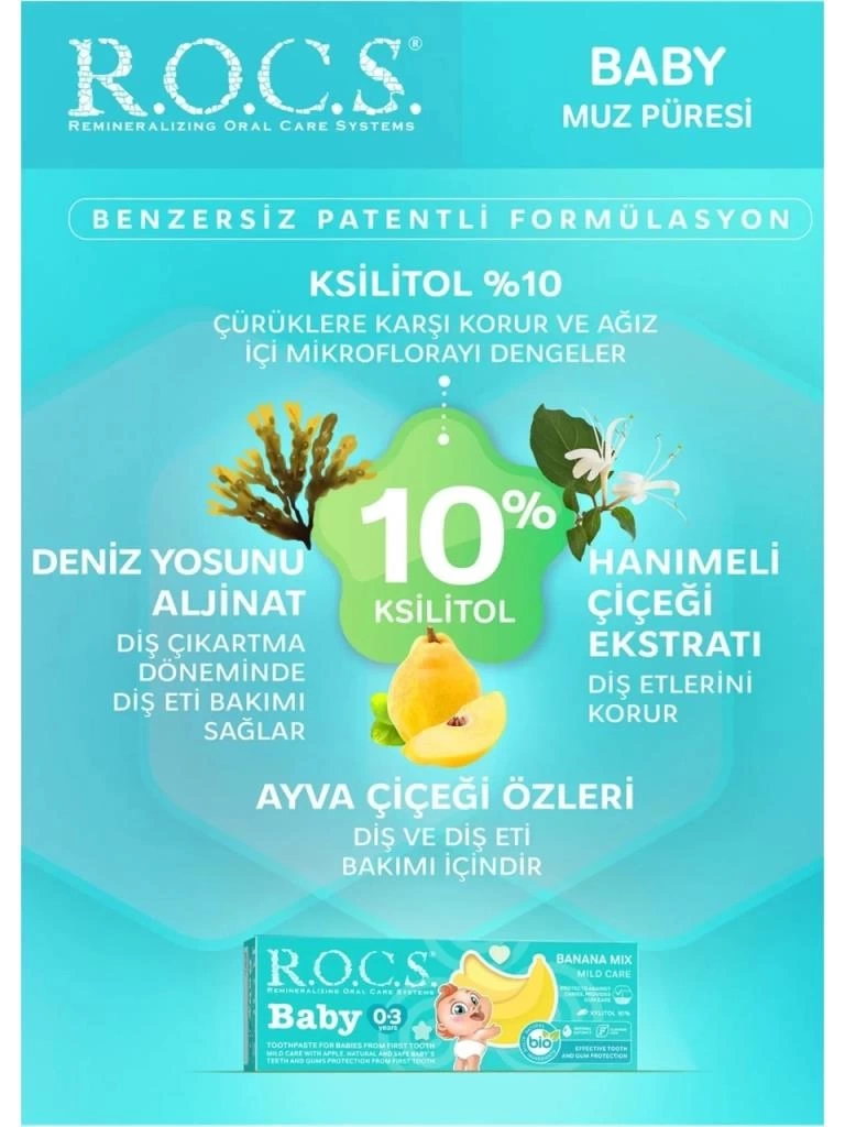 Nessiworld R.O.C.S.Bebek Diş Macunu Muz Püresi Tadında 0-3 Yaş 45 Gr
