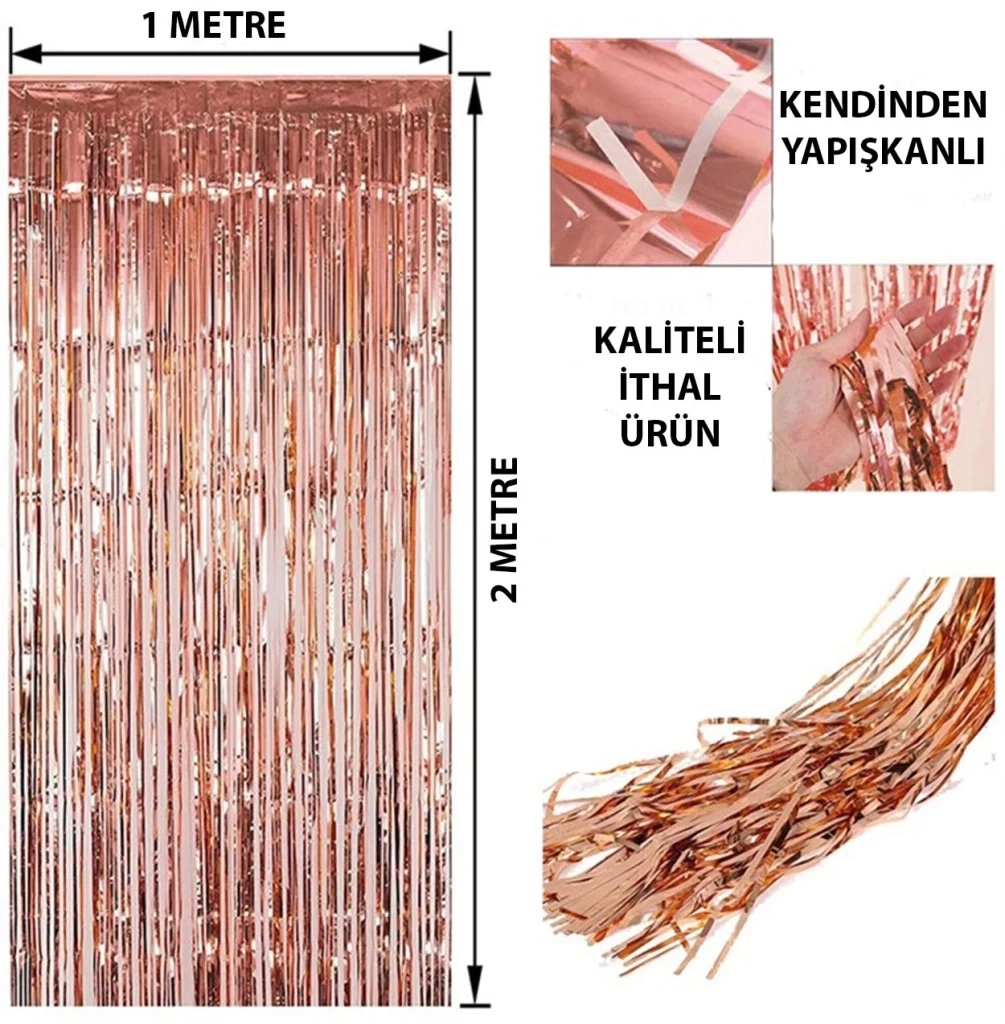 Nessiworld Rose Gold Püsküllü Kapı Perdesi - Parti, Bekarlığa Veda, Doğum Günü 1x2 m