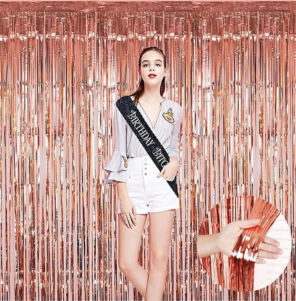 Nessiworld Rose Gold Püsküllü Kapı Perdesi - Parti, Bekarlığa Veda, Doğum Günü 1x2 m