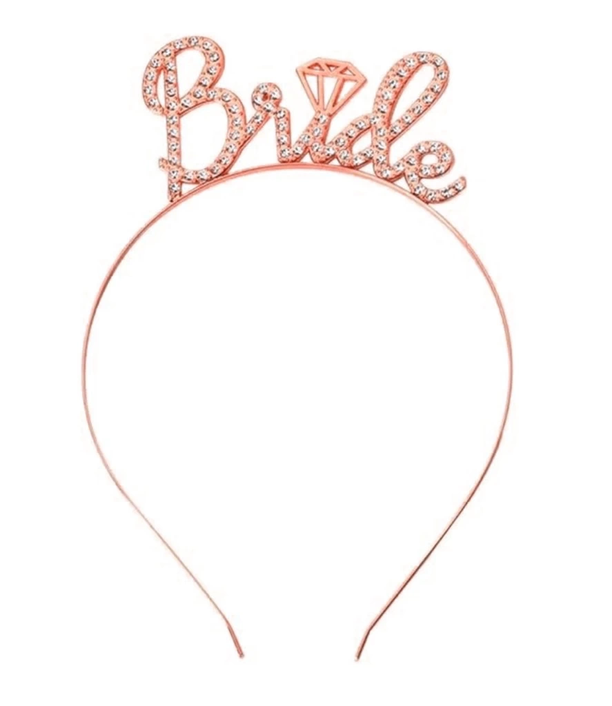 Nessiworld Rose Gold Renkli Taşlı “Bride” Gelin Tacı – El Yazısı Yazı Tipiyle