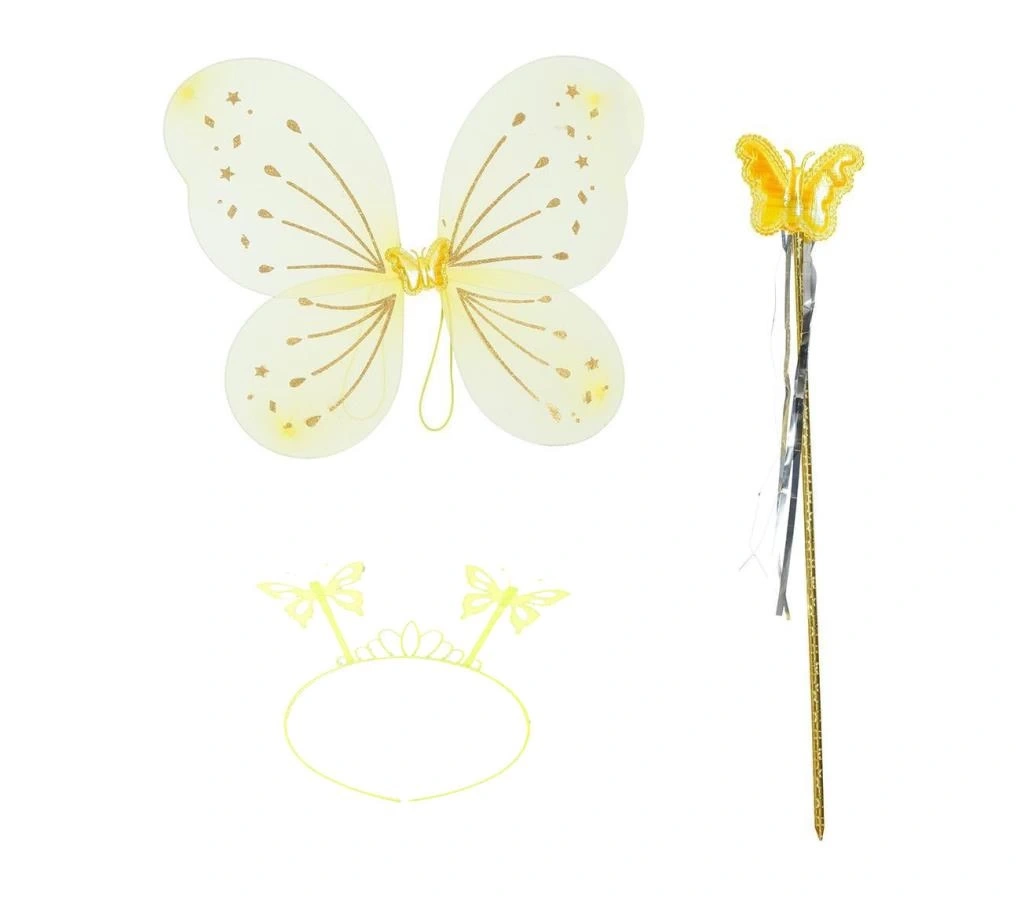 Nessiworld Sarı Kelebek Erkek-Kız Seti – 50 cm Kelebek Kanadı, Taç ve Asa
