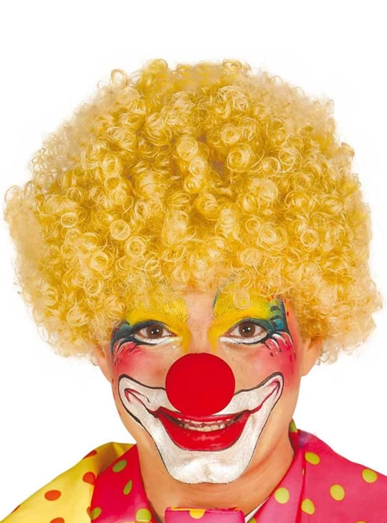Nessiworld Sarı Renk Kıvırcık Afro Bonus Peruk Takma Saç ve Kırmızı Burun Seti