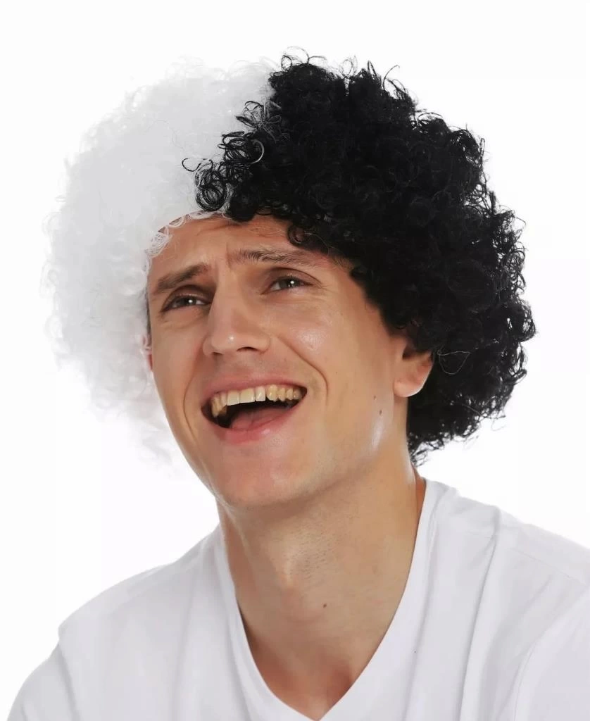 Nessiworld Siyah Beyaz Kıvırcık Afro Bonus Peruk Taraftar Bonus Saç