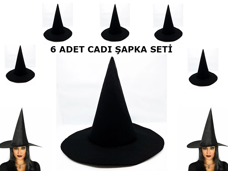 Nessiworld Siyah Cadı Şapkası Keçe Yetişkin Boy 6 Adet