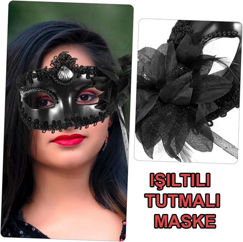Nessiworld Siyah Işıltılı Tutmalı Fotoğraf Çekimi Maskesi 18x29 cm