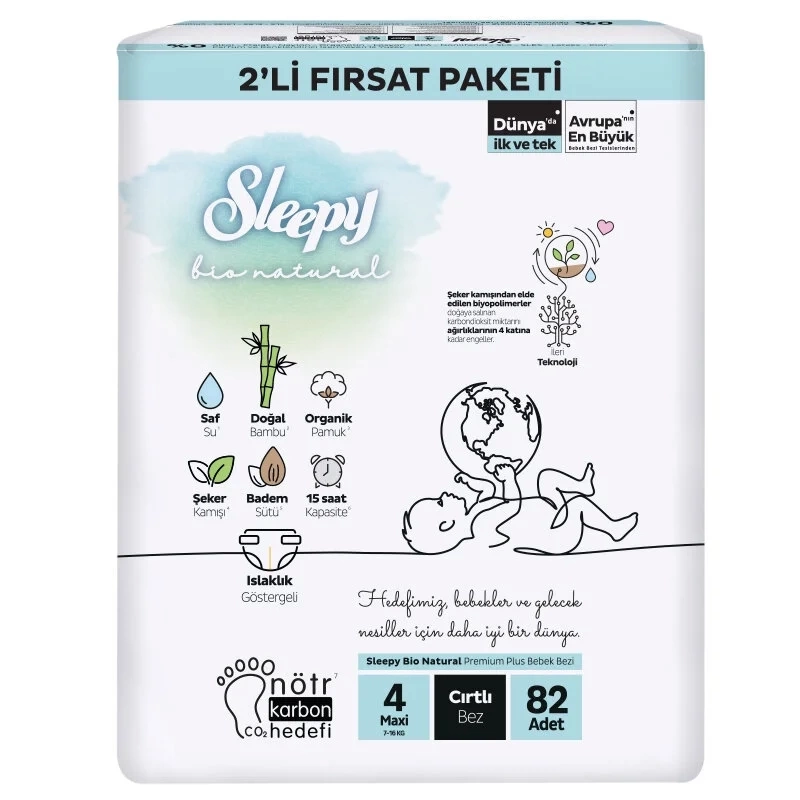 Nessiworld Sleepy Bio Natural Bebek Bezi 2Li Fırsat Paketi 4 Beden 82 Adet