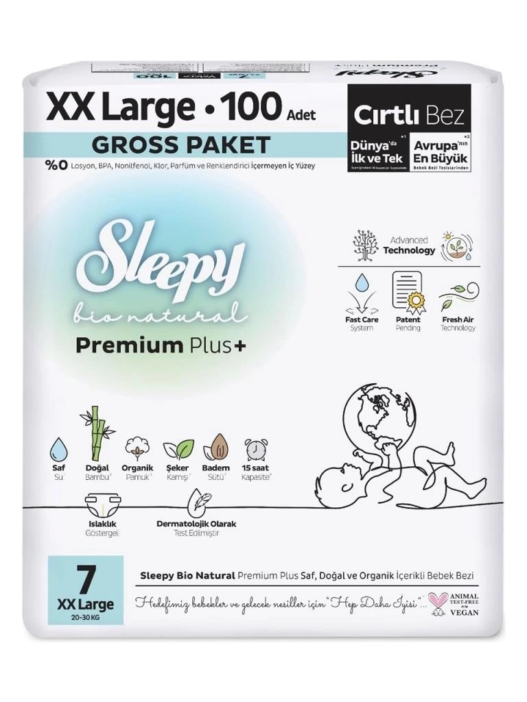 Nessiworld Sleepy Bio Natural Bebek Bezi Gross Paket 7 Beden 20-30 Kg 100 Adet