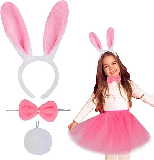 NessiWorld Tavşan Tacı Eteği Papyonu ve Kuyruk Kostüm  Seti Pembe Renk Çocuk Boy
